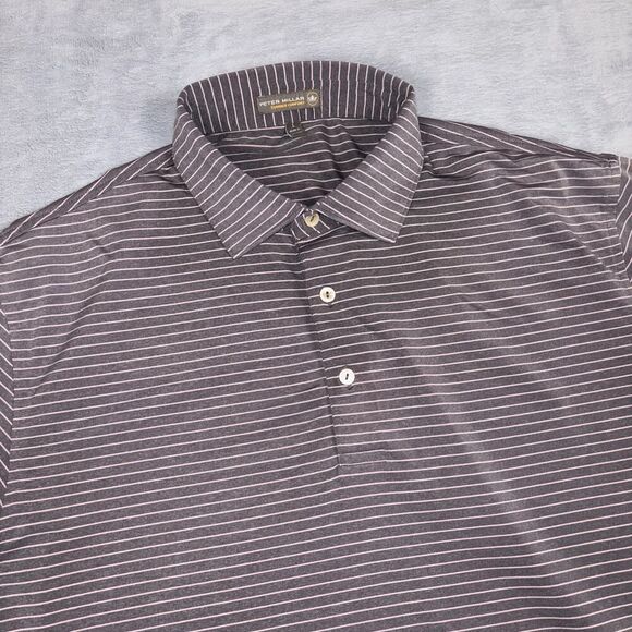 Peter Millar Summer Comfort Golf Polo Men's Size Large Gray Pink Striped Shirt - Picture 1 of 7